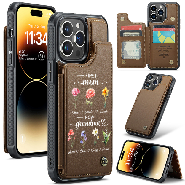 Personalized First Mom Now Grandma Leather Wallet Phone Case for iPhone & Samsung | OFCase152