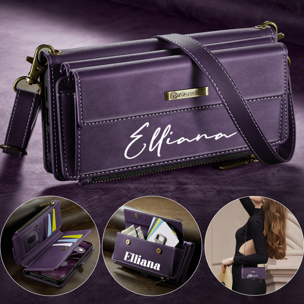 Personalised Monogram Card Holder Zipper Wallet Crossbody Phone Case for iPhone & Samsung | OFCase153