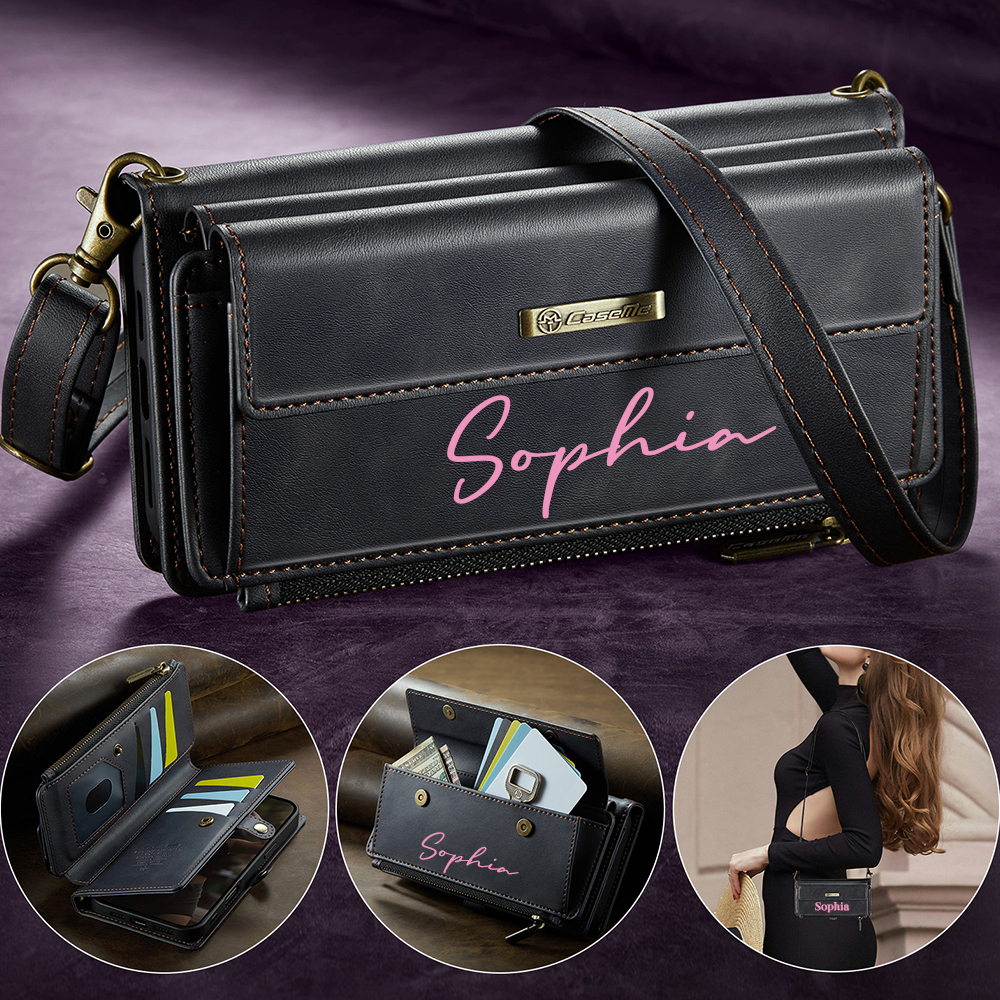 Personalised Monogram Card Holder Zipper Wallet Crossbody Phone Case for iPhone & Samsung | OFCase153