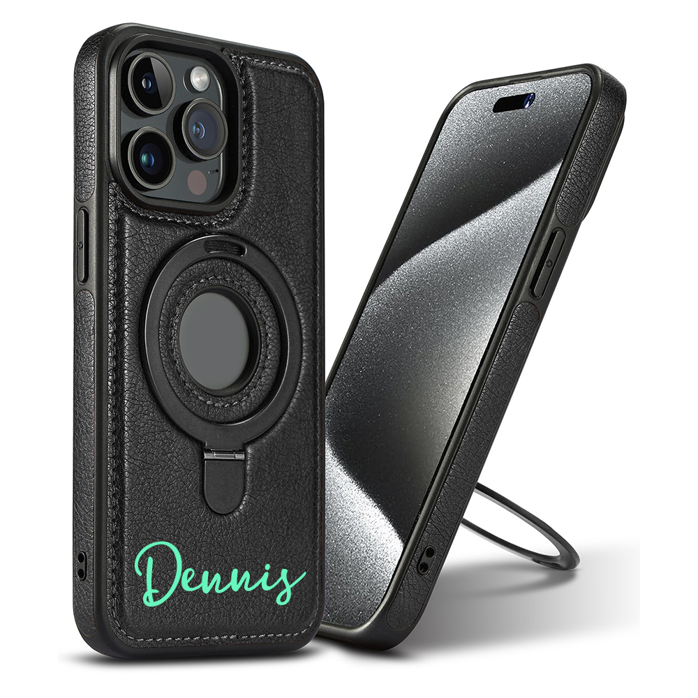 Personalized Leather Monogram Magnetic Phone Case with Magsafe & Kickstand | OFCase145
