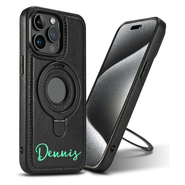 Personalized Leather Monogram Magnetic Phone Case with Magsafe & Kickstand | OFCase145