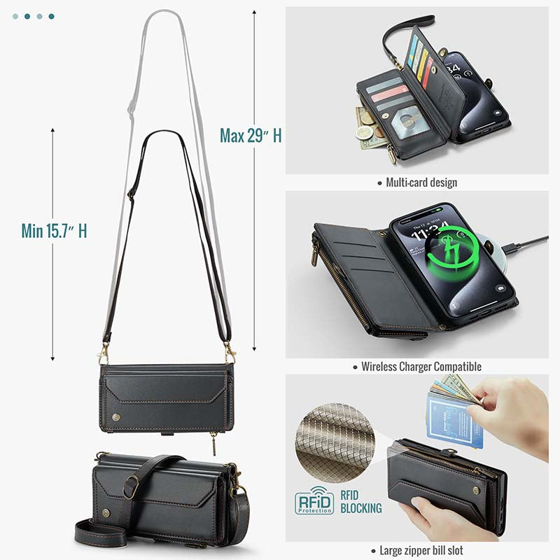 Personalised Monogram Card Holder Zipper Wallet Crossbody Phone Case | OFCase114