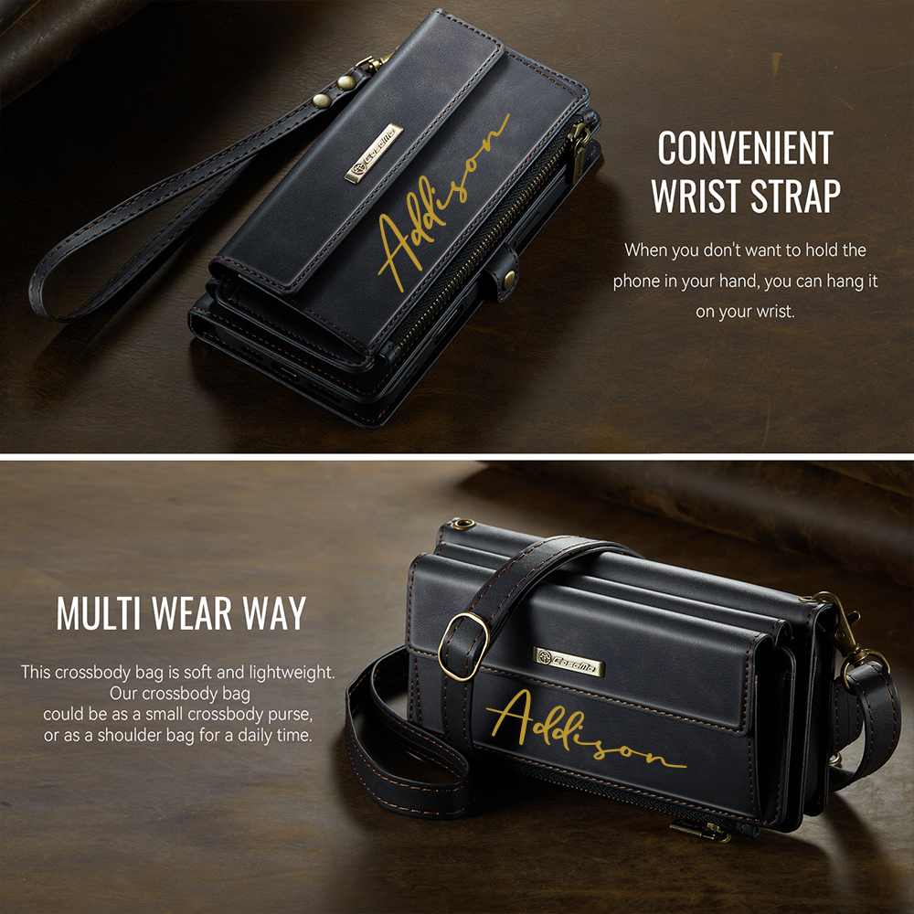 Personalised Monogram Card Holder Zipper Wallet Crossbody Phone Case for iPhone & Samsung | OFCase153