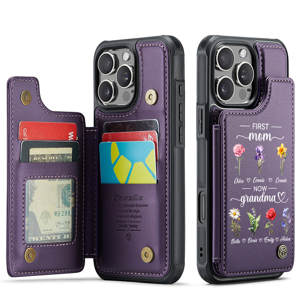 Personalized First Mom Now Grandma Leather Wallet Phone Case for iPhone & Samsung | OFCase152