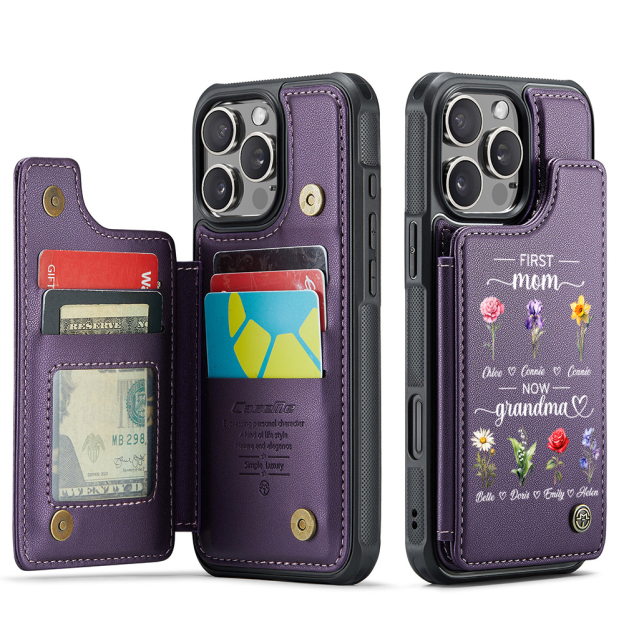 Personalized First Mom Now Grandma Leather Wallet Phone Case for iPhone & Samsung | OFCase152
