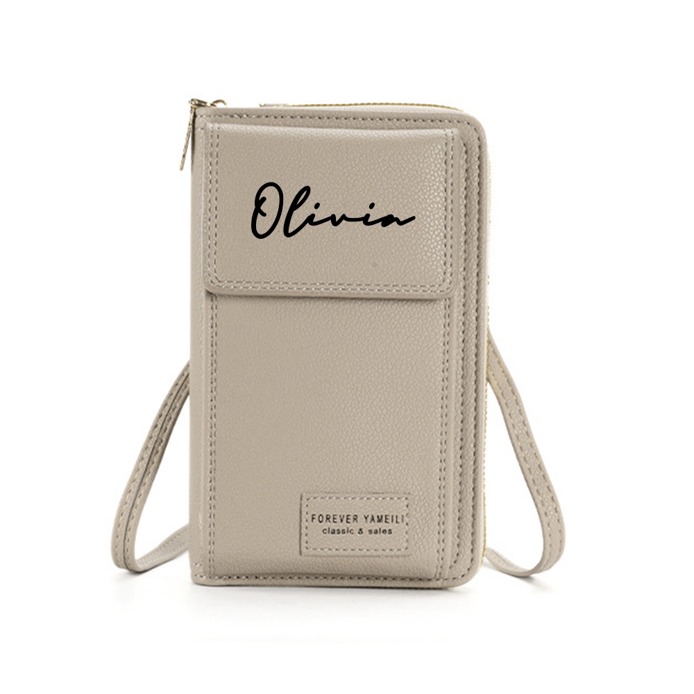 Personalized Crossbody Zip Card Slot Leather Phone Bags | OFBag02