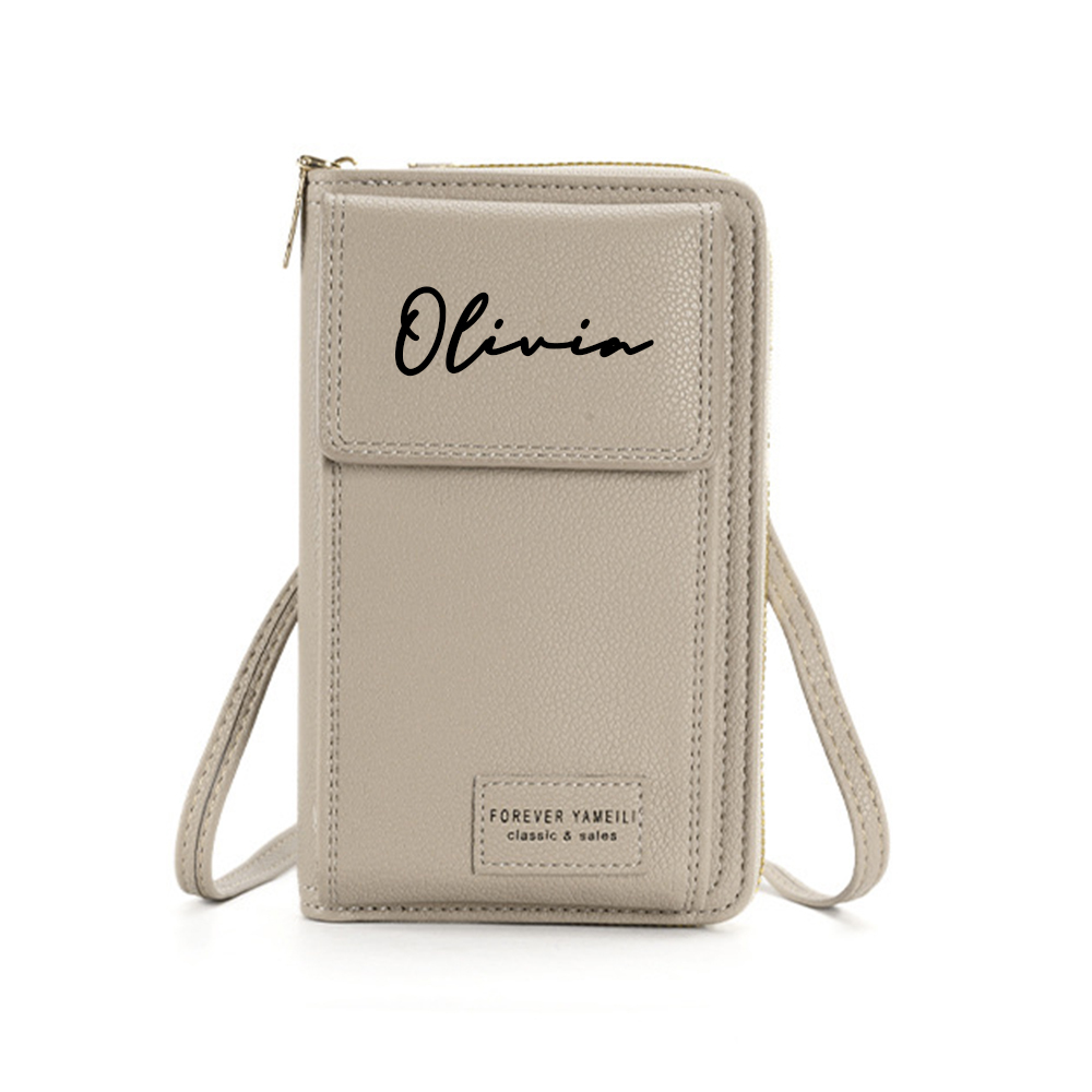 Personalized Crossbody Zip Card Slot Leather Phone Bags | OFBag02