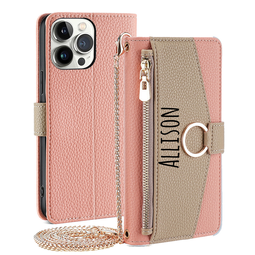 Personalised Monogram Wallet Phone Case with Crossbody Strap | OFCase142