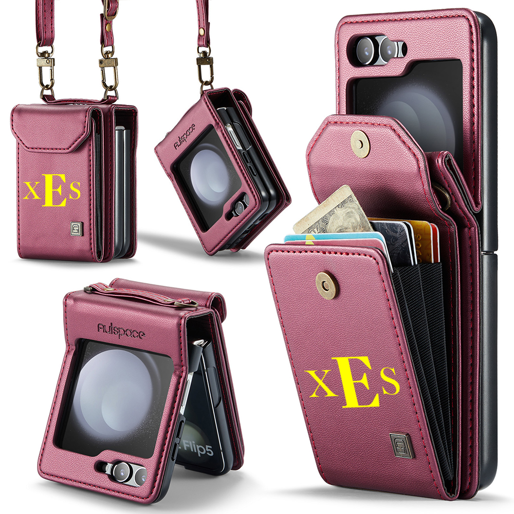 Personalized Monogram Crossbody Samsung Z Flip Phone Case with Card Holder | OFCase149