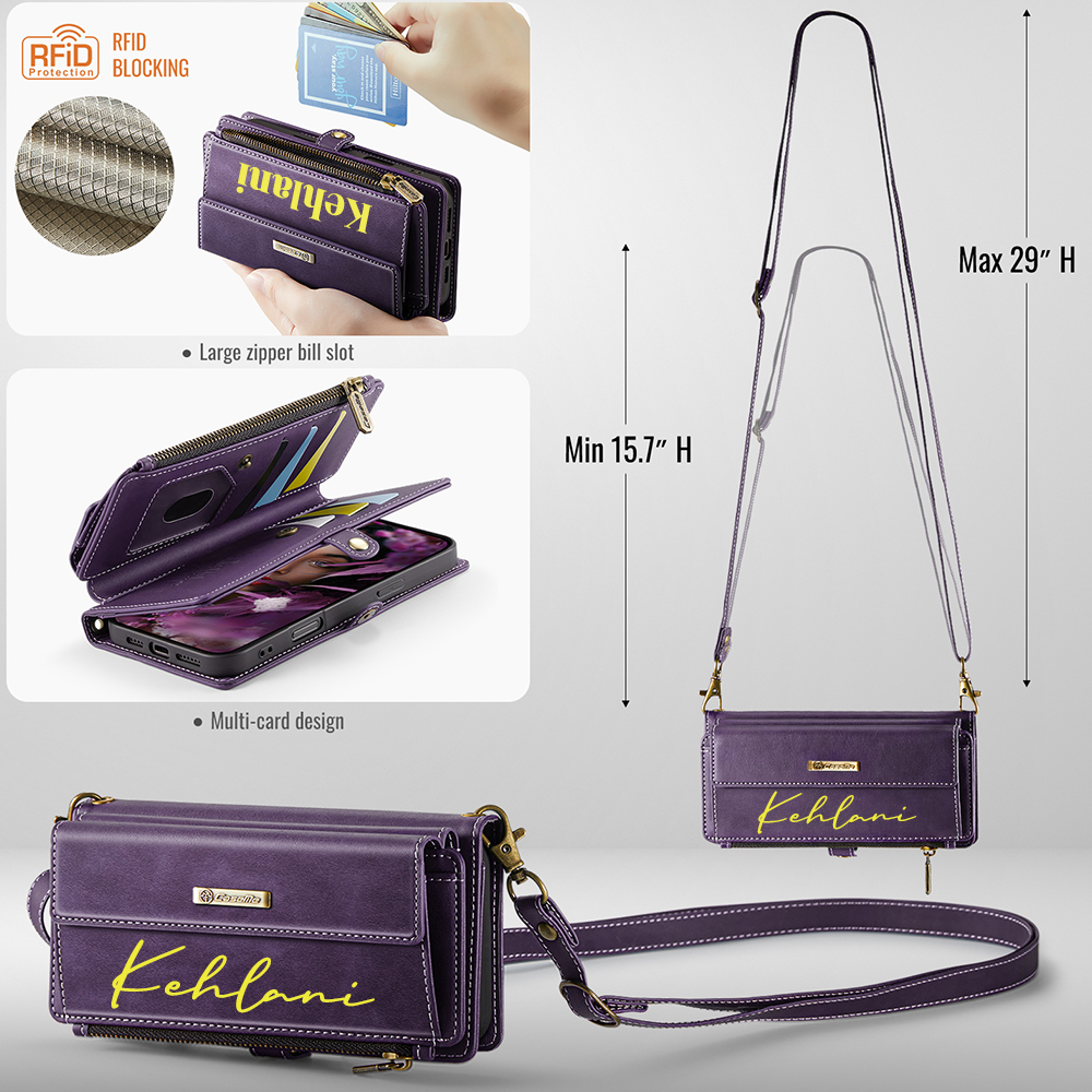 Personalised Monogram Card Holder Zipper Wallet Crossbody Phone Case for iPhone & Samsung | OFCase153