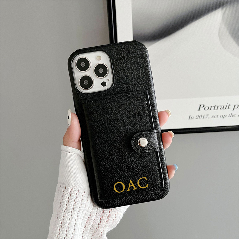Personalized Monogram Leather Phone Cover Case with Card Pocket | OFCase096