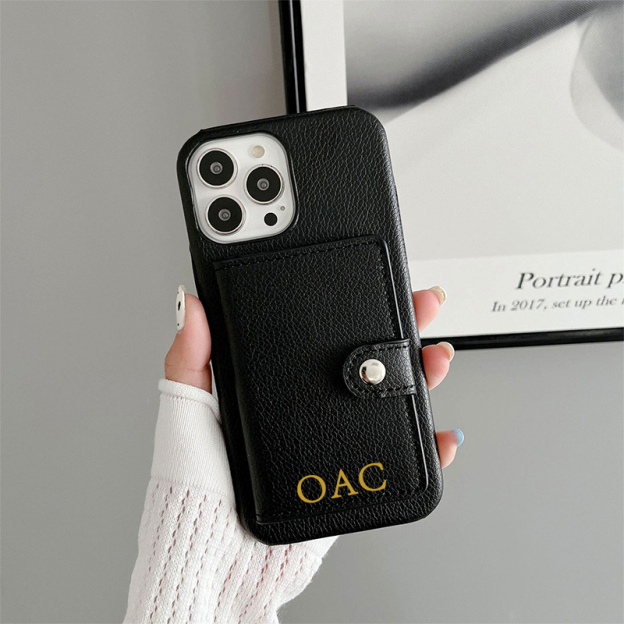 Personalized Monogram Leather Phone Cover Case with Card Pocket | OFCase096
