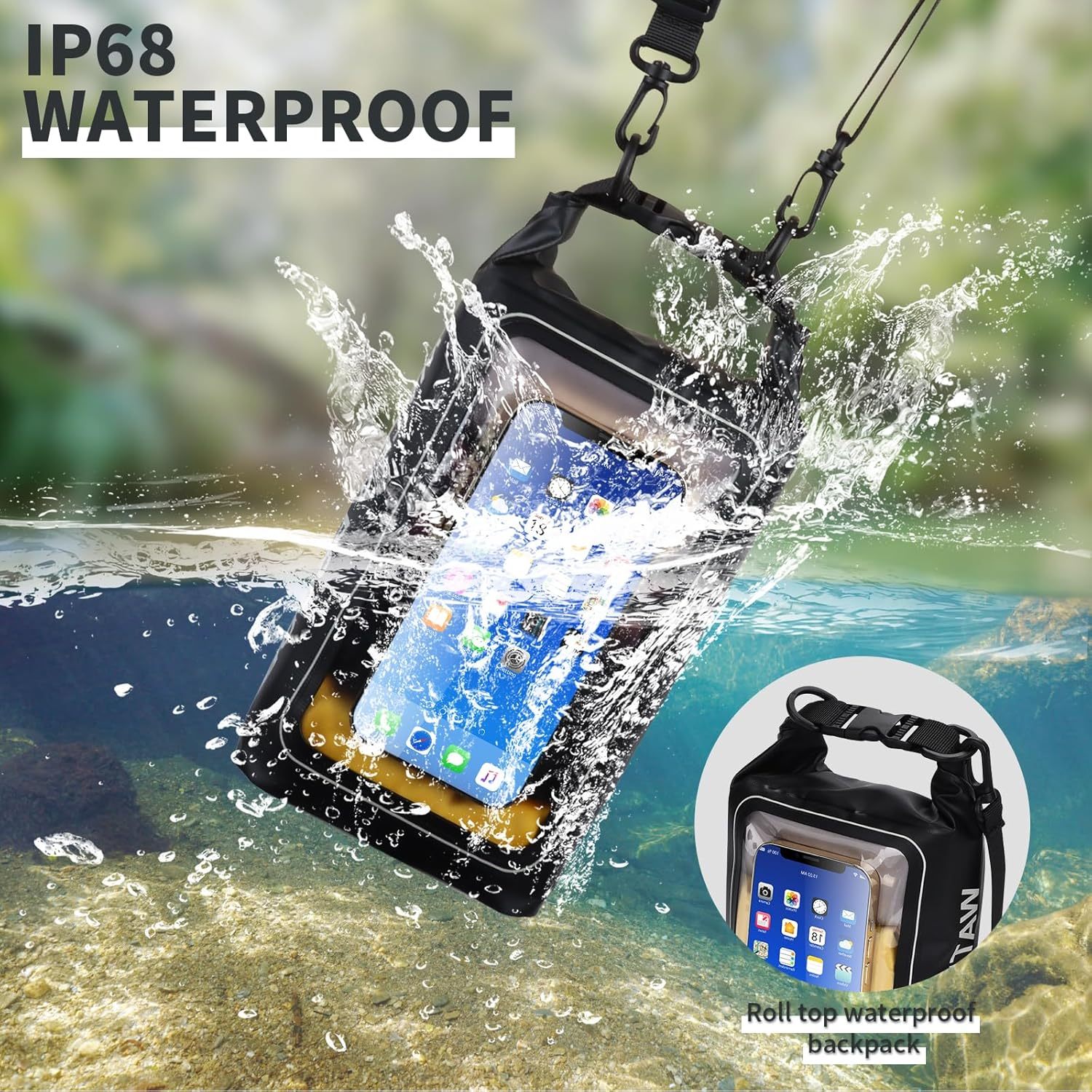 Personalized 2L Waterproof Phone Bag Backpack with Integrated Clear Phone Pouch | OFBag07