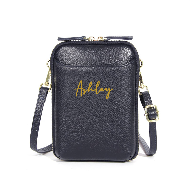 Personalized Adjustable Strap Zip Card Slot Leather Phone Bags | OFBag01