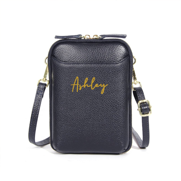 Personalized Adjustable Strap Zip Card Slot Leather Phone Bags | OFBag01