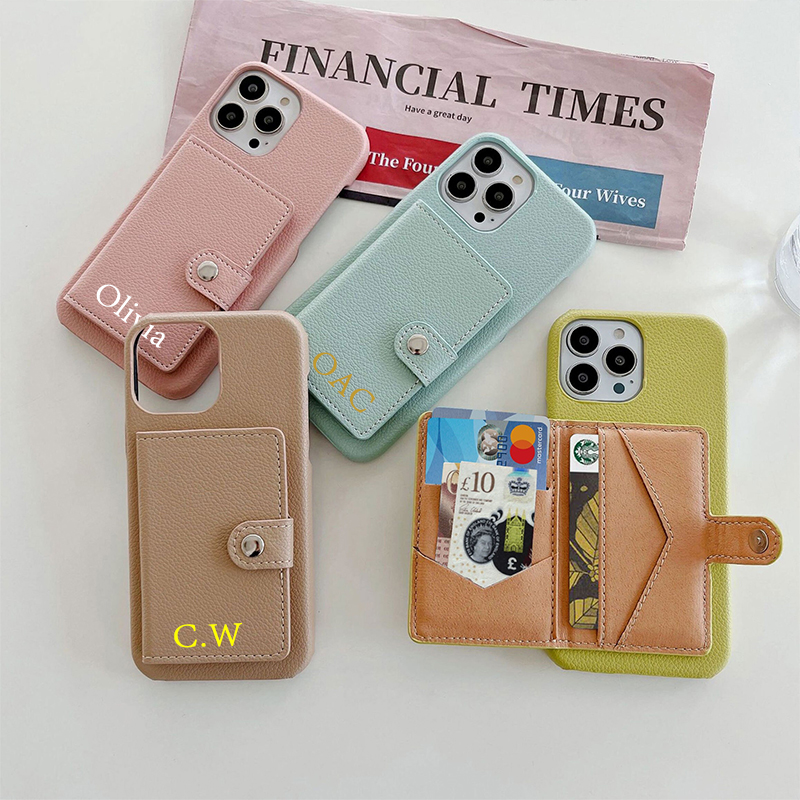 Personalized Monogram Leather Phone Cover Case with Card Pocket | OFCase096
