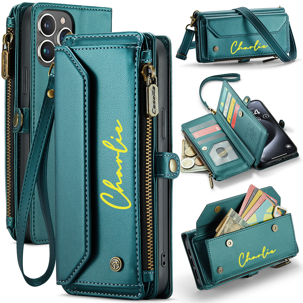 Personalised Monogram Card Holder Zipper Wallet Crossbody Phone Case | OFCase114