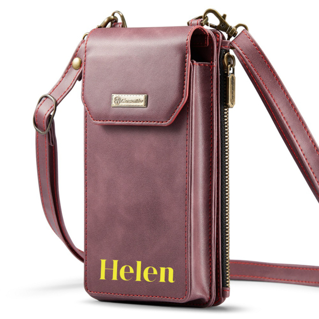 Personalized Name Crossbody Zip Card Slot Leather Phone Bags | OFBag05