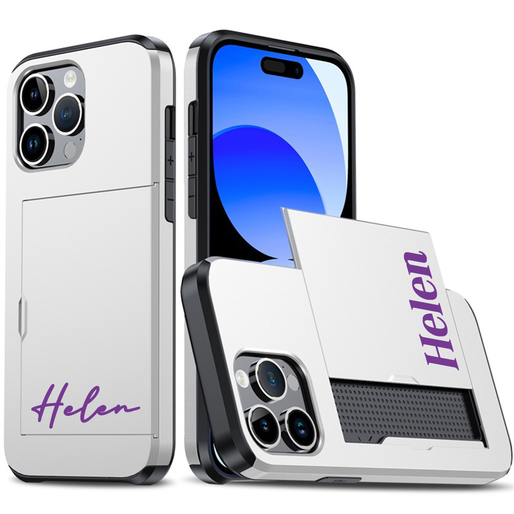 Personalised Monogram Dual Layer Hidden Card Slot Slim Wallet Phone Case | OFCase124