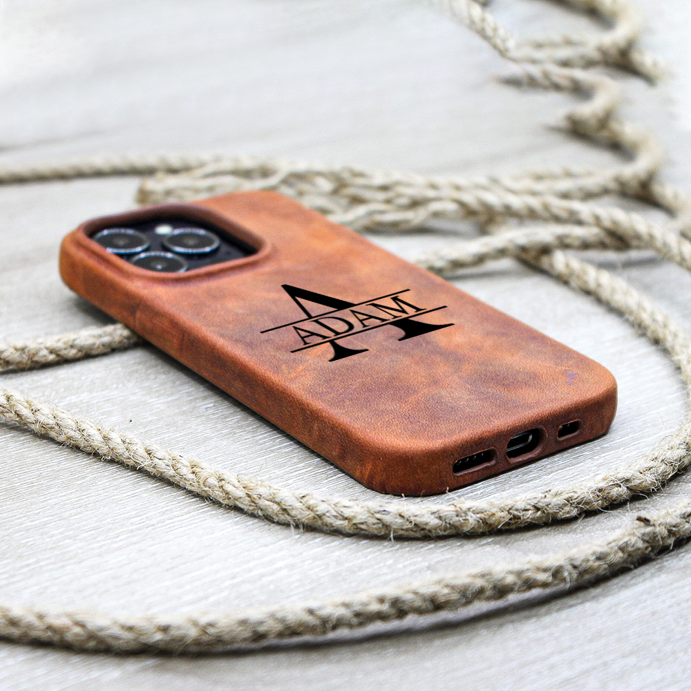 Personalised Monogram Engraved  Genuine Leather Phone Case | OFCase139