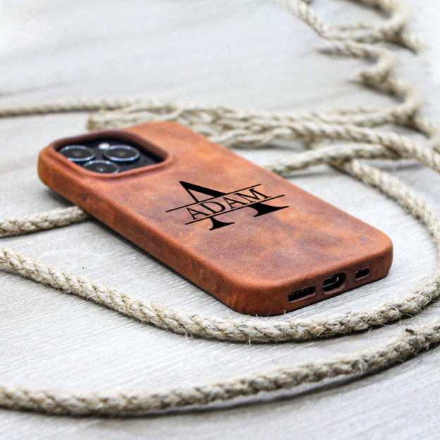 Personalised Monogram Engraved  Genuine Leather Phone Case | OFCase139