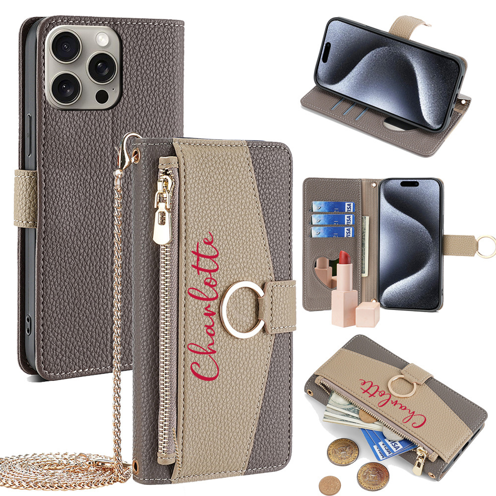 Personalised Monogram Wallet Phone Case with Crossbody Strap | OFCase1