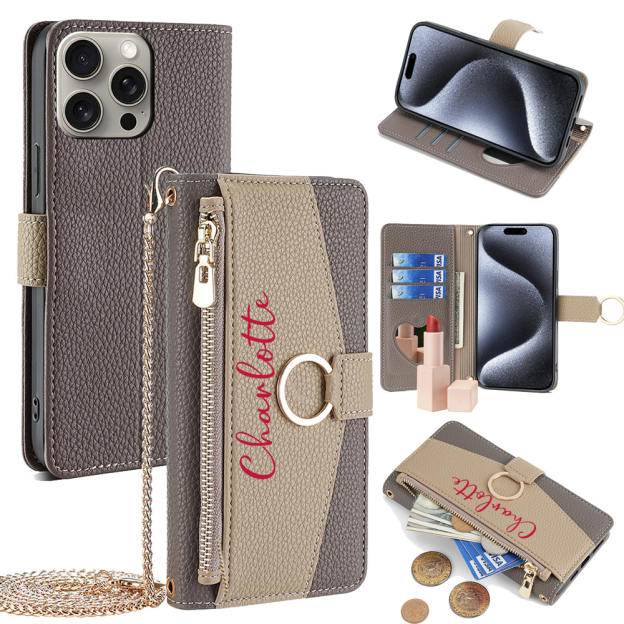 Personalised Monogram Wallet Phone Case with Crossbody Strap | OFCase142