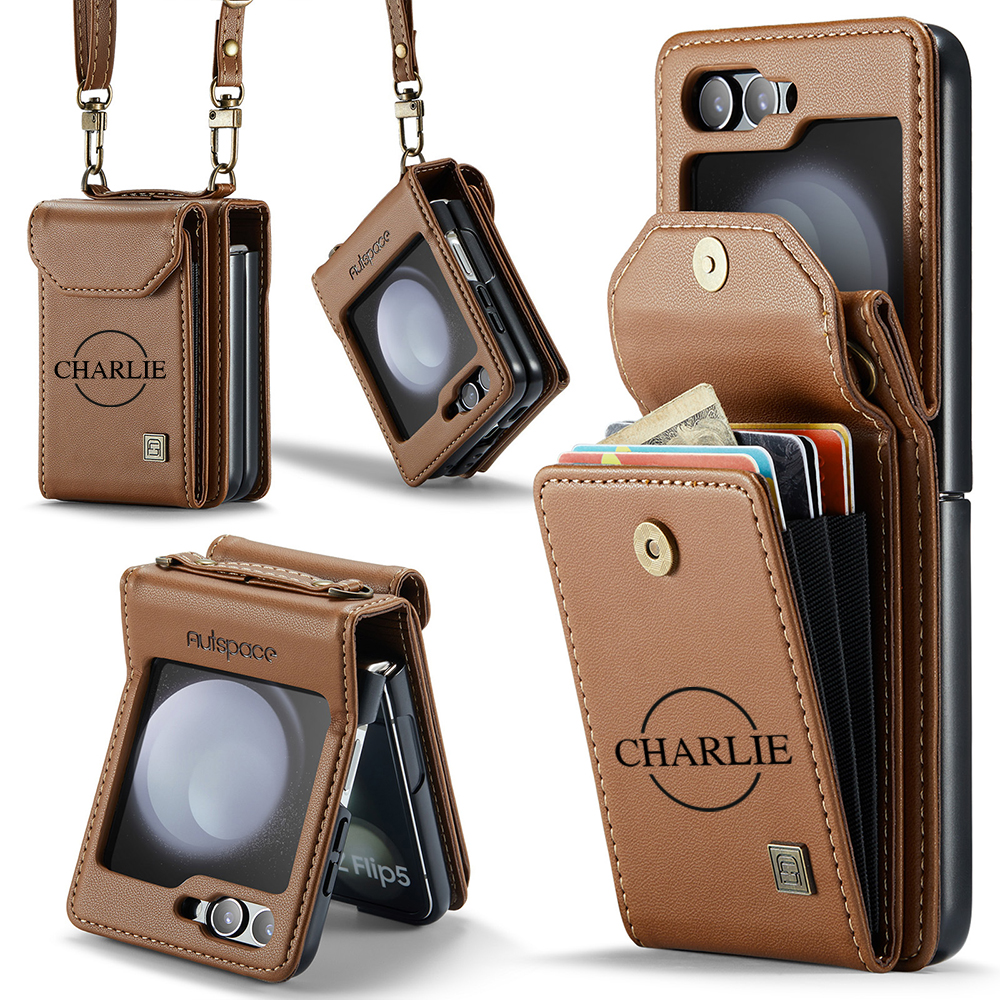 Personalized Monogram Crossbody Samsung Z Flip Phone Case with Card Holder | OFCase149