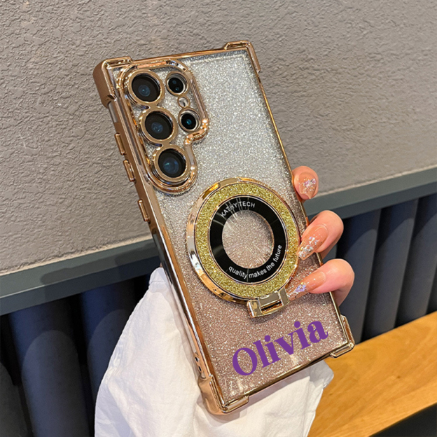 Personalized Magnetic Glitter Bling Phone Case with Stand Holder for iPhone & Samsung | OFCase150
