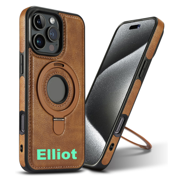 Personalized Leather Monogram Magnetic Phone Case with Magsafe & Kickstand | OFCase145