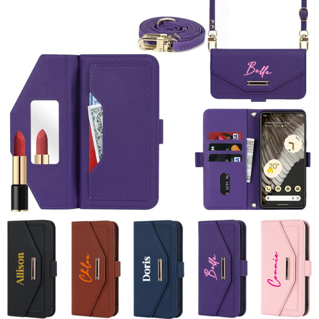 Personalised Monogram Card Holder Wallet Crossbody Phone Case for iPhone & Samsung & Google Pixel | OFCase156