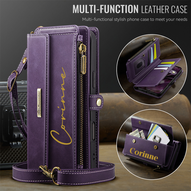 Personalised Monogram Card Holder Zipper Wallet Crossbody Phone Case for iPhone & Samsung | OFCase153