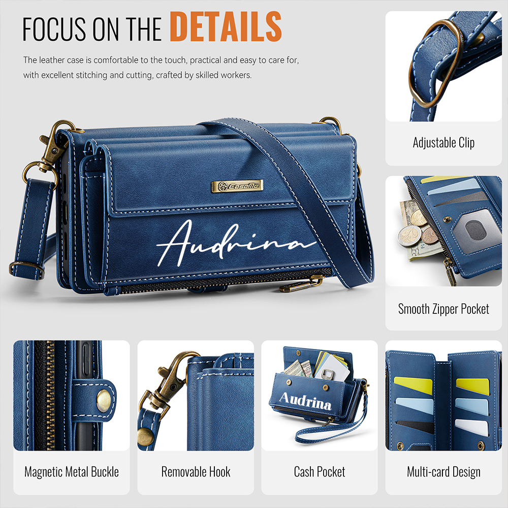 Personalised Monogram Card Holder Zipper Wallet Crossbody Phone Case for iPhone & Samsung | OFCase153