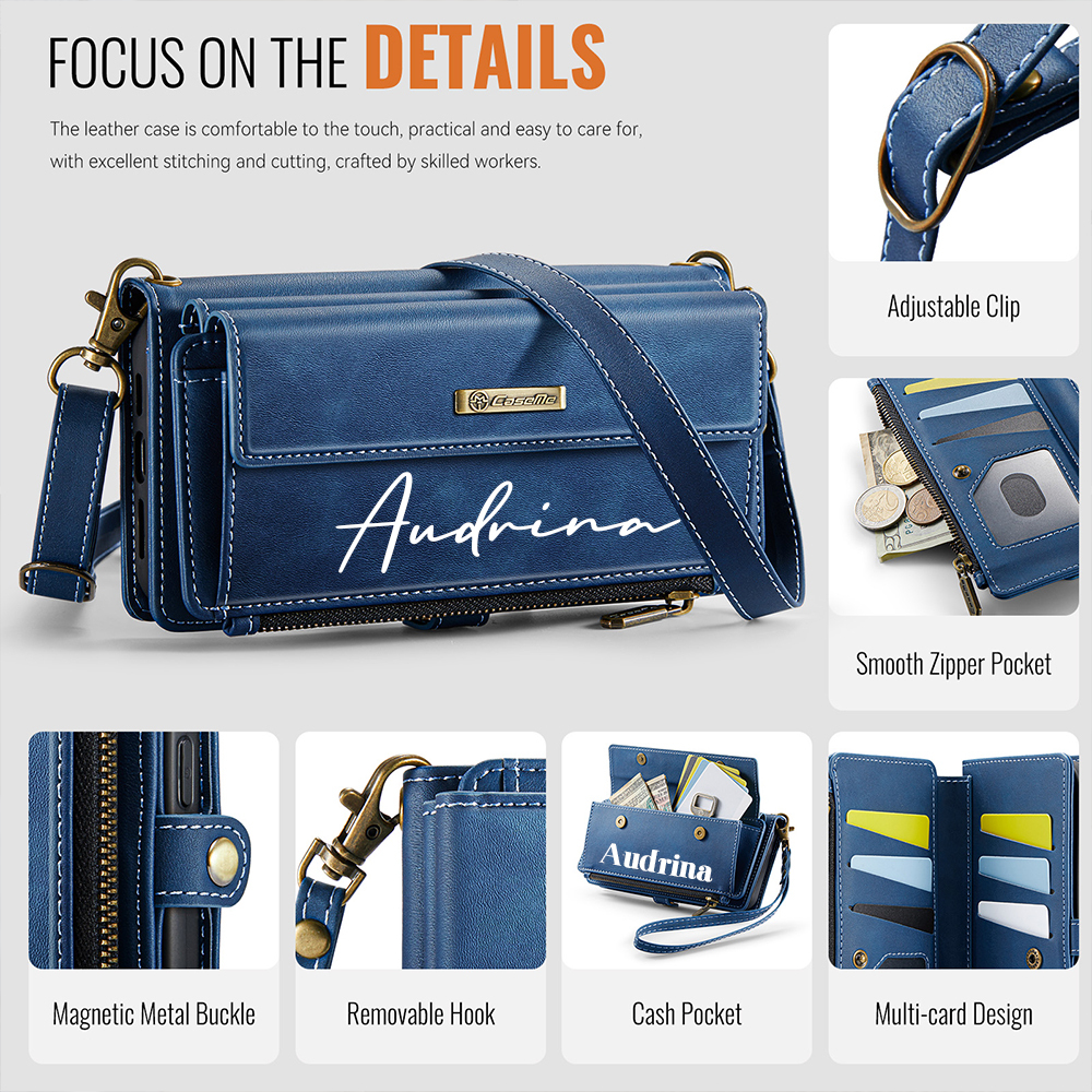 Personalised Monogram Card Holder Zipper Wallet Crossbody Phone Case for iPhone & Samsung | OFCase153