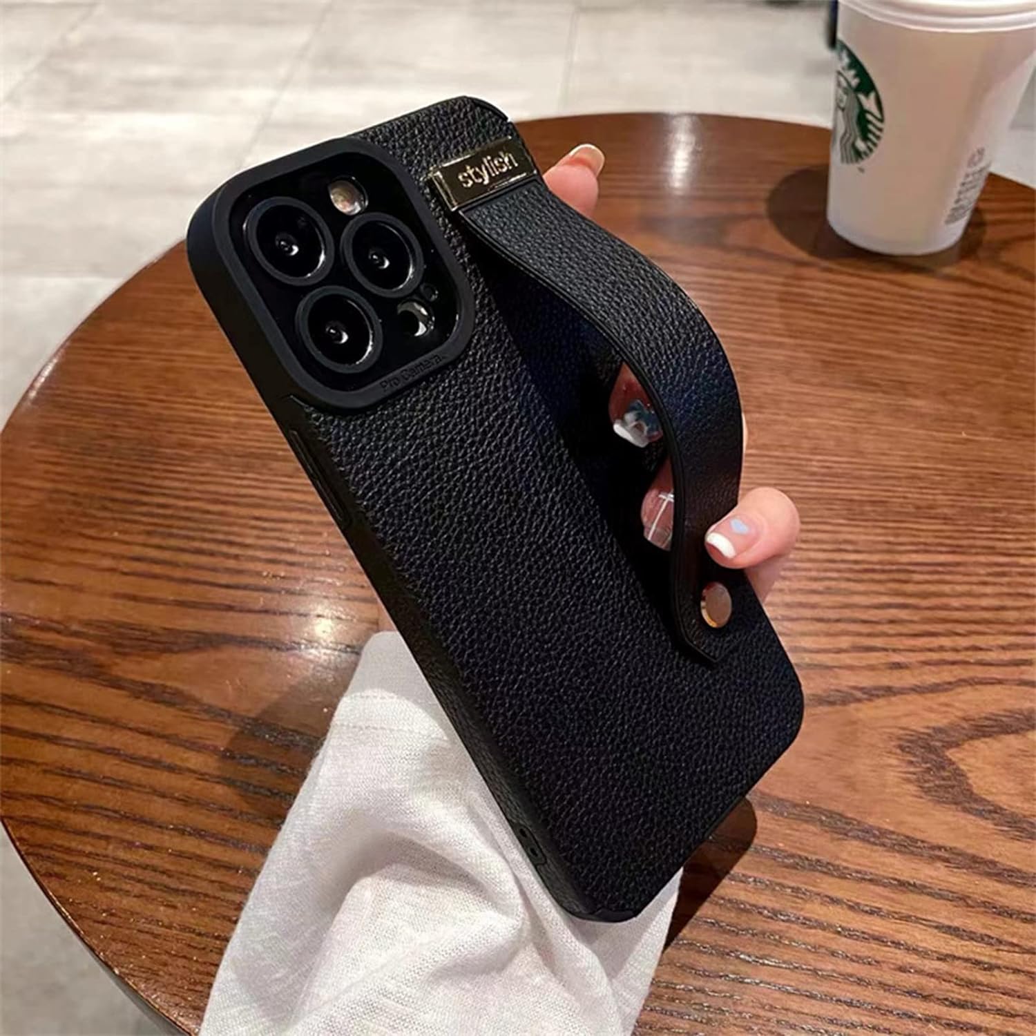 Personalised Monogram Name Leather Phone Case with Hand Strap | OFCase090