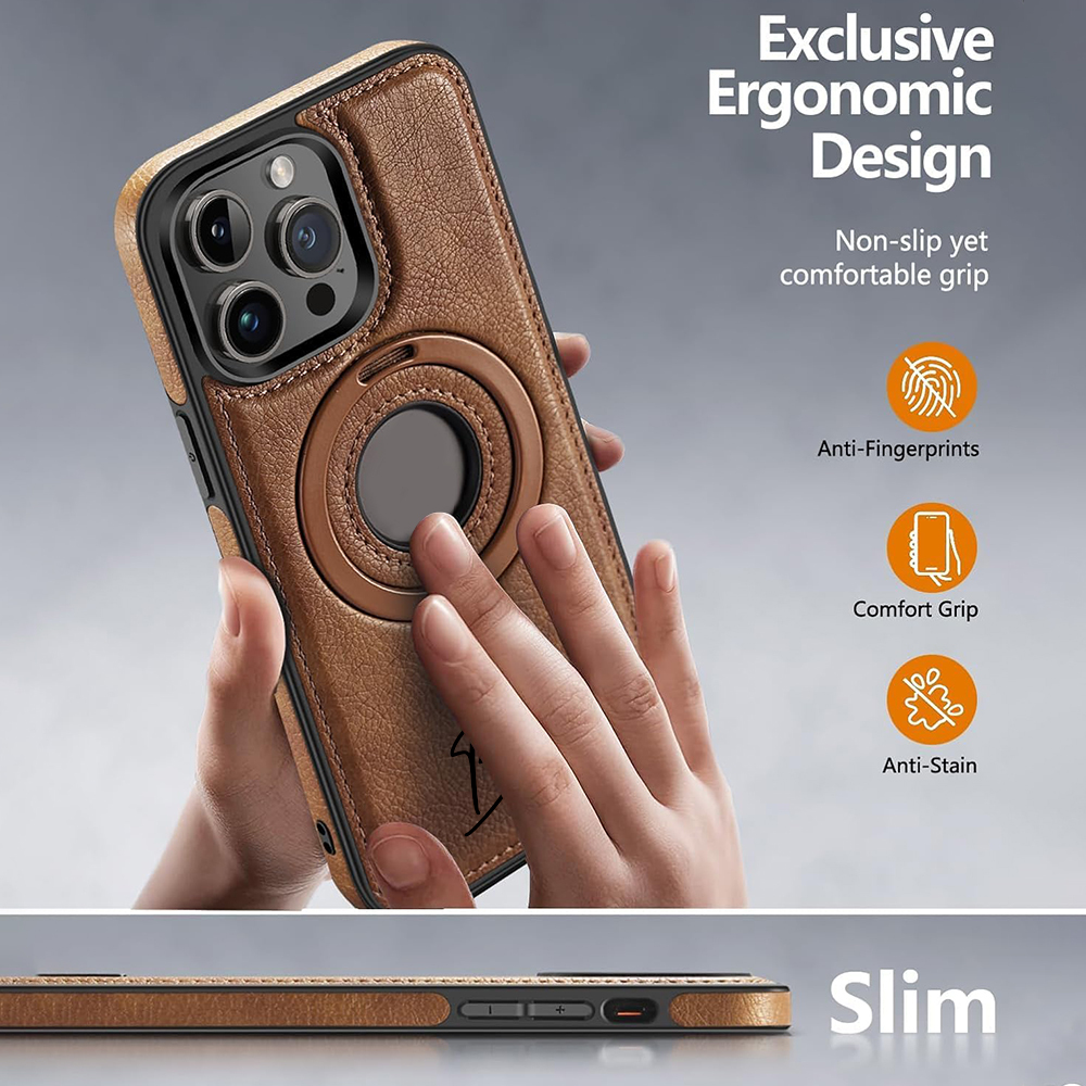 Personalized Leather Monogram Magnetic Phone Case with Magsafe & Kickstand | OFCase145