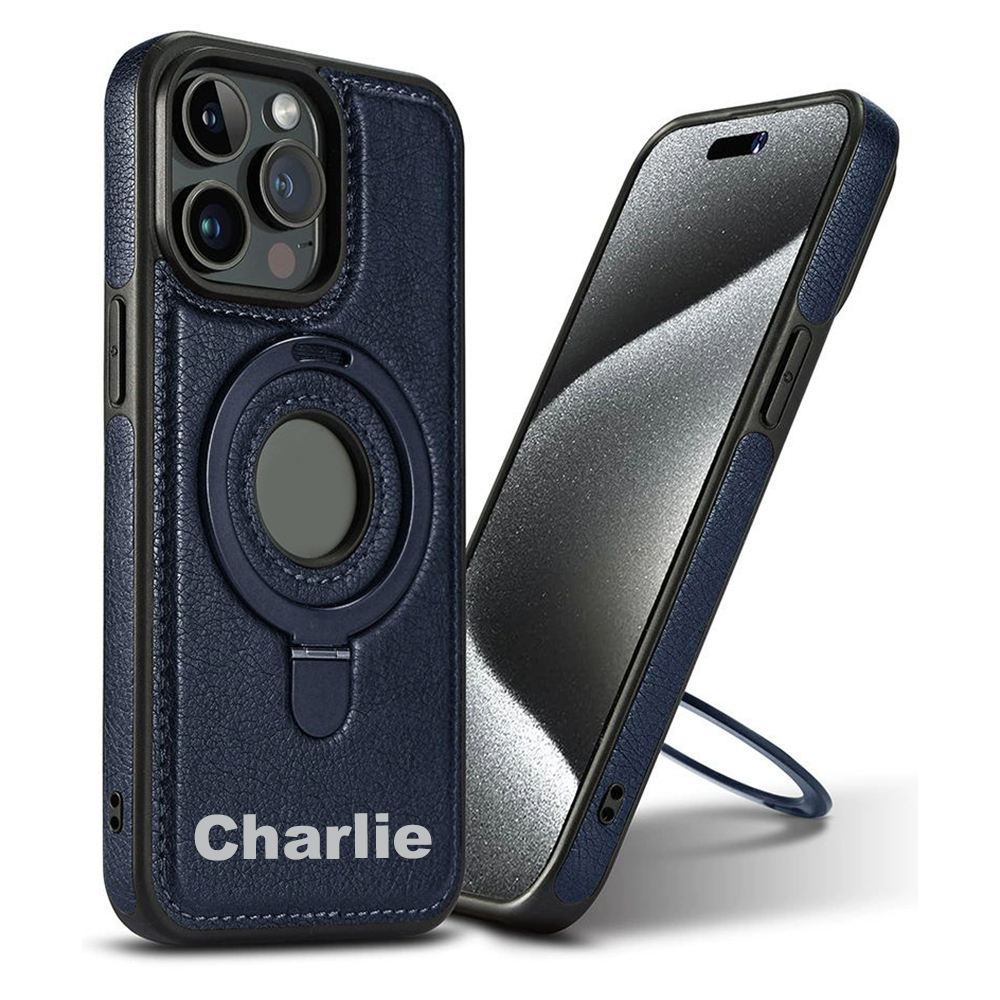 Personalized Leather Monogram Magnetic Phone Case with Magsafe & Kickstand | OFCase145