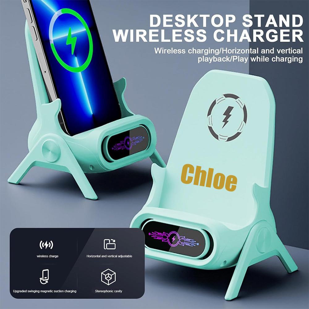 Personalized Chair Multifunctional Wireless Charger Station with Sound Amplifier & Phone Holder | OFCharger02
