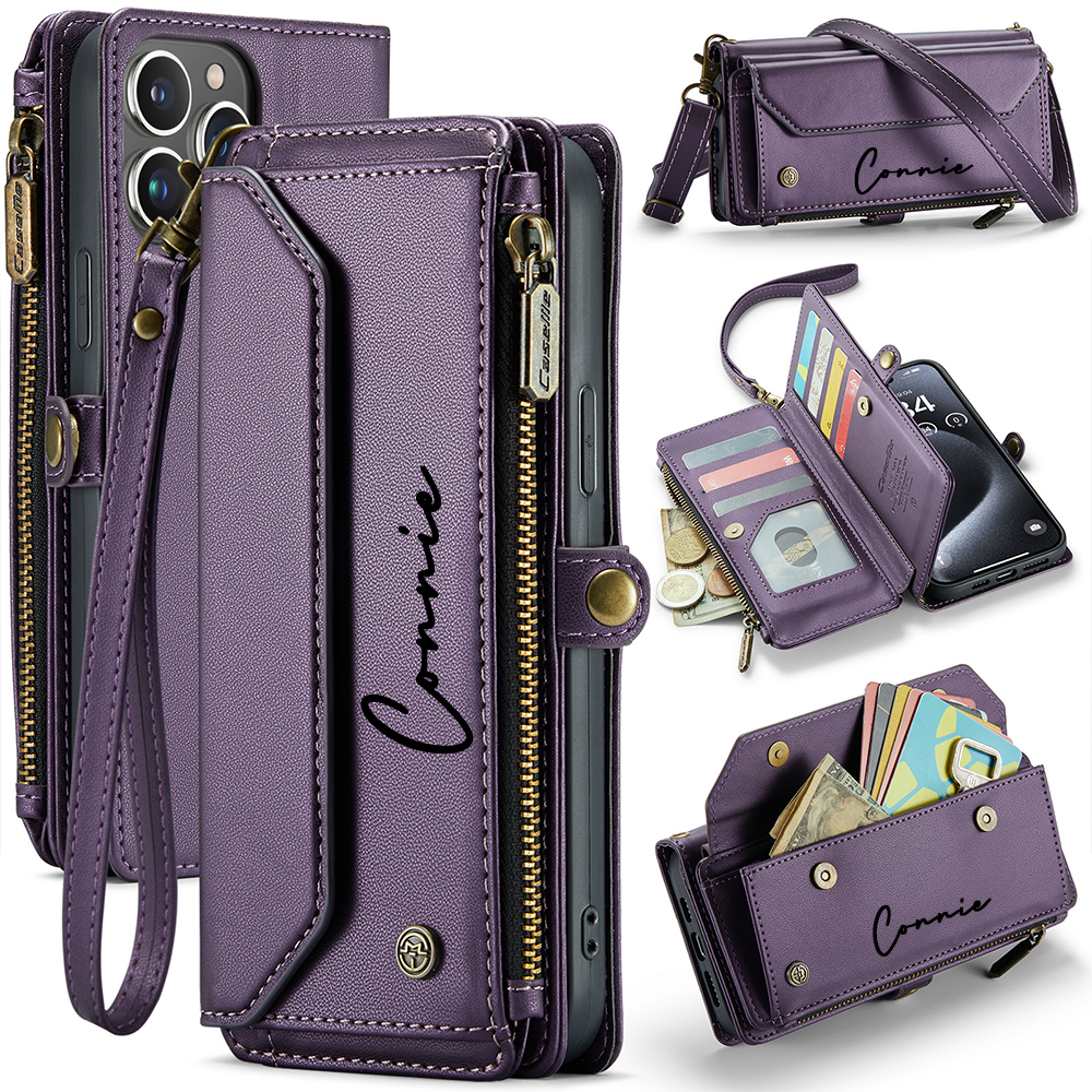Personalised Monogram Card Holder Zipper Wallet Crossbody Phone Case | OFCase114