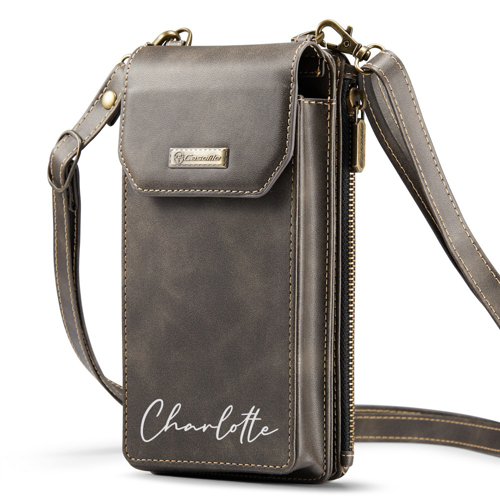 Personalized Name Crossbody Zip Card Slot Leather Phone Bags | OFBag05