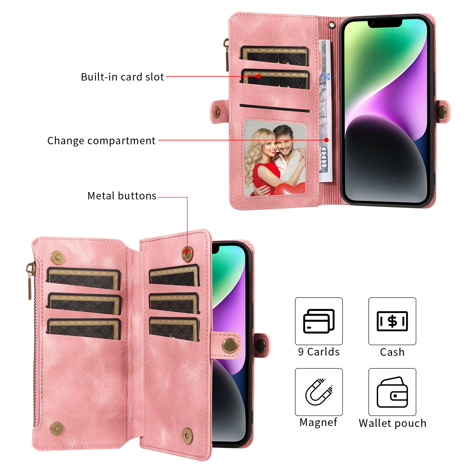 Personalised Monogram Card Holder Zipper Wallet Phone Case | OFCase116