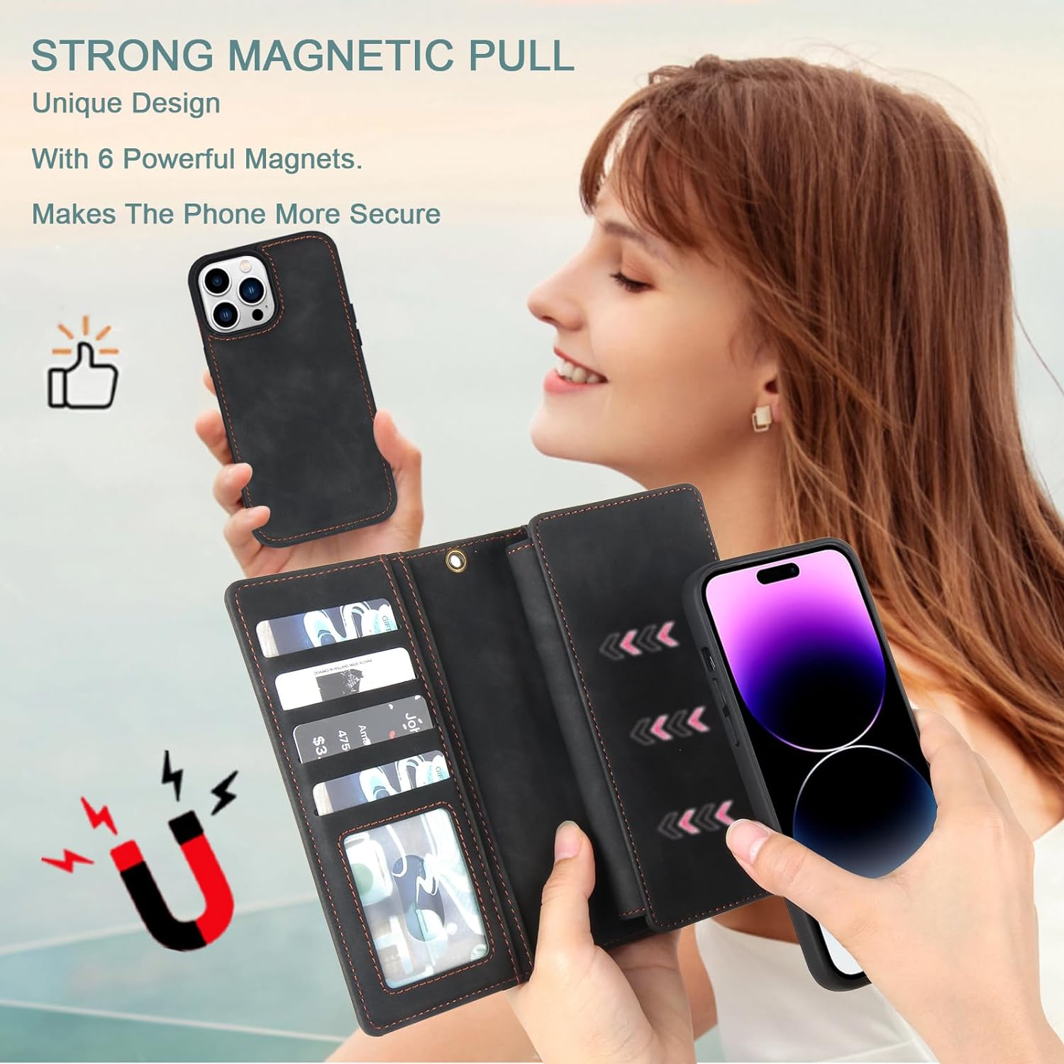 Personalised Monogram Detachable Magnetic Phone Wallet Case | OFCase133