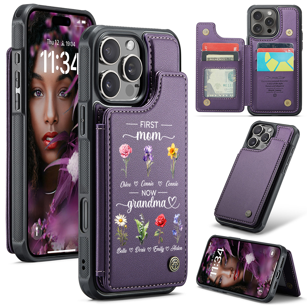 Personalized First Mom Now Grandma Leather Wallet Phone Case for iPhone & Samsung | OFCase152