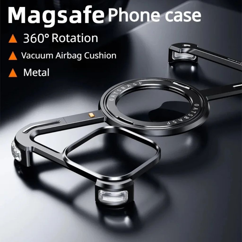 360° Rotation Kickstand MagSafe Aluminum Metal Frameless Z Design Bumper Phone Case for iPhone & Samsung Phone | OFCase158