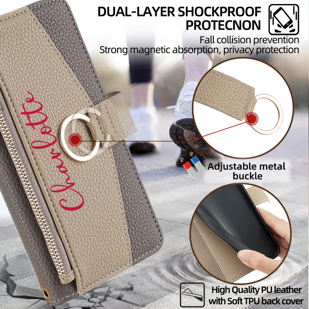 Personalised Monogram Wallet Phone Case with Crossbody Strap | OFCase142