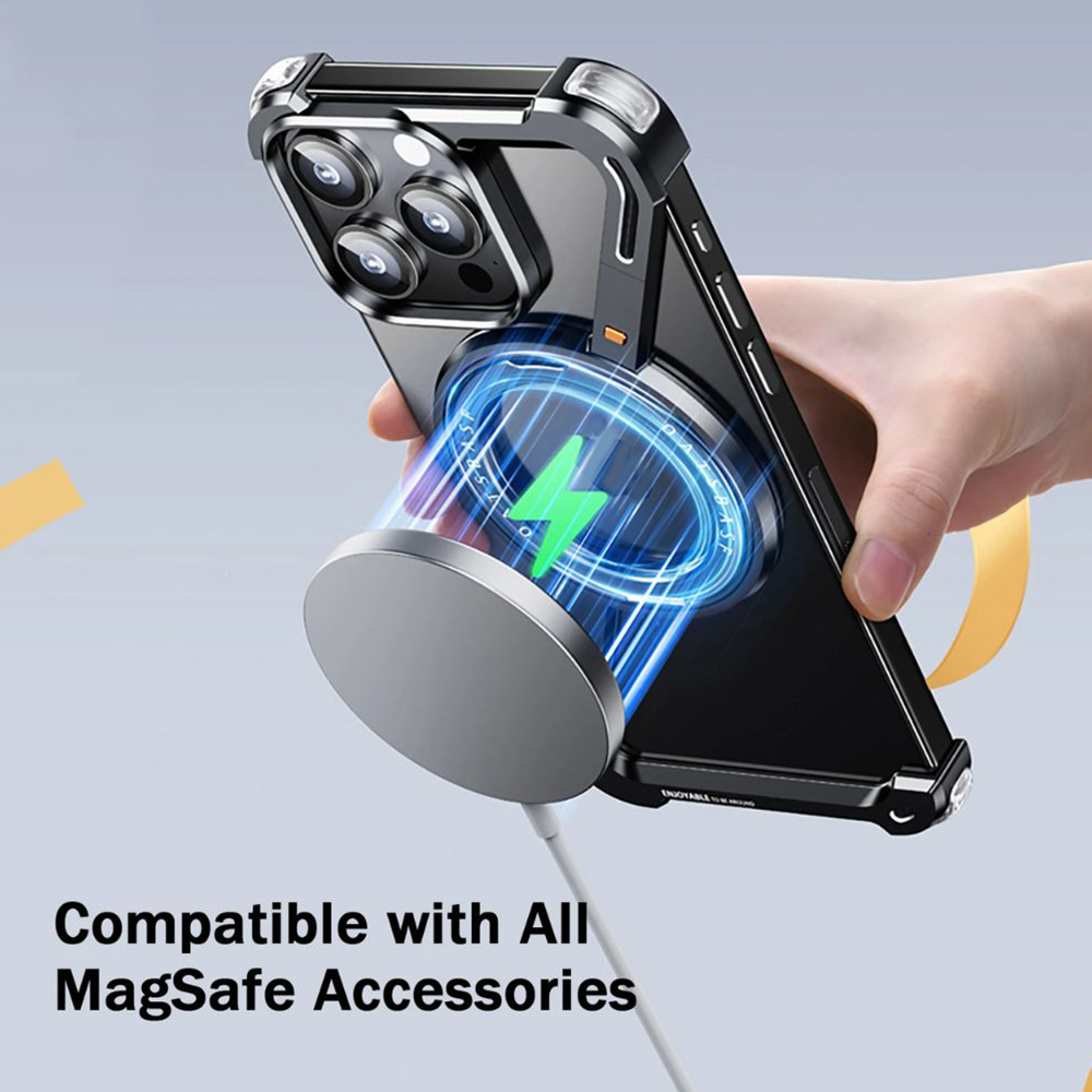 360° Rotation Kickstand MagSafe Aluminum Metal Frameless Z Design Bumper Phone Case for iPhone & Samsung Phone | OFCase158