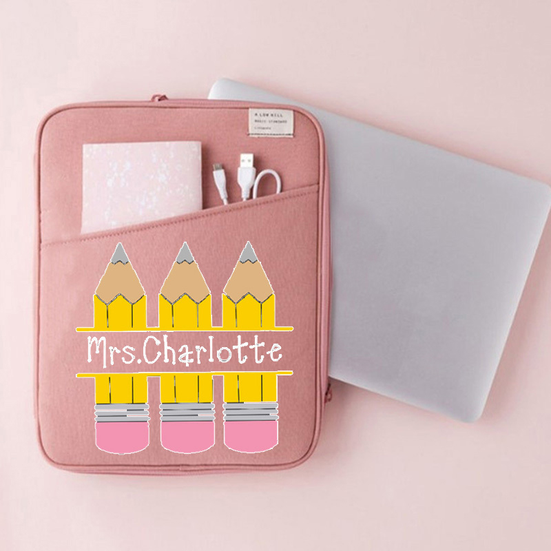 Personalized Name Pencil Teacher Laptop Case Bag | OFBag06