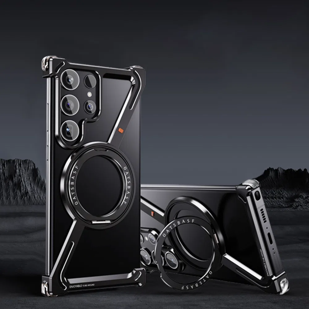 360° Rotation Kickstand MagSafe Aluminum Metal Frameless Z Design Bumper Phone Case for iPhone & Samsung Phone | OFCase158