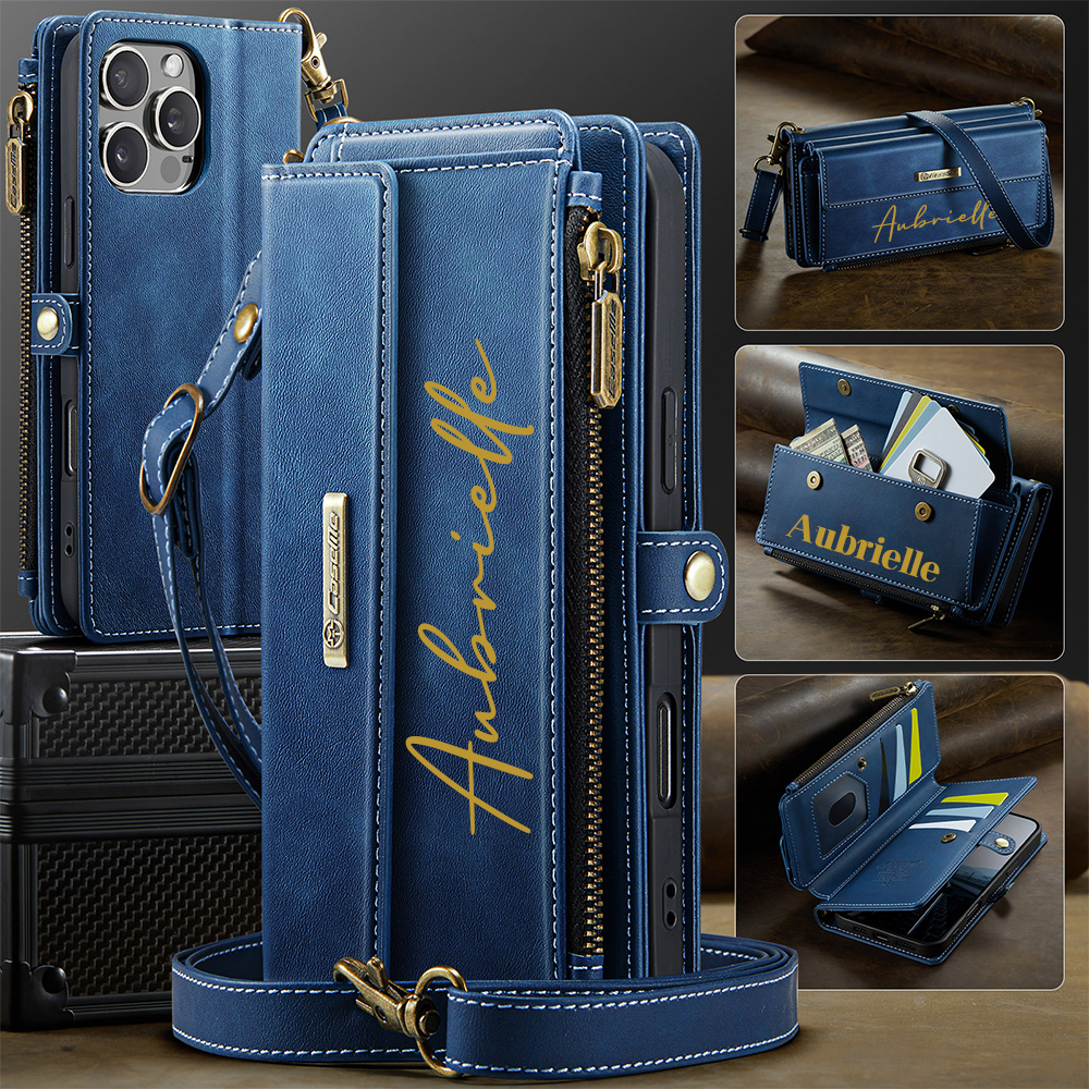 Personalised Monogram Card Holder Zipper Wallet Crossbody Phone Case for iPhone & Samsung | OFCase153