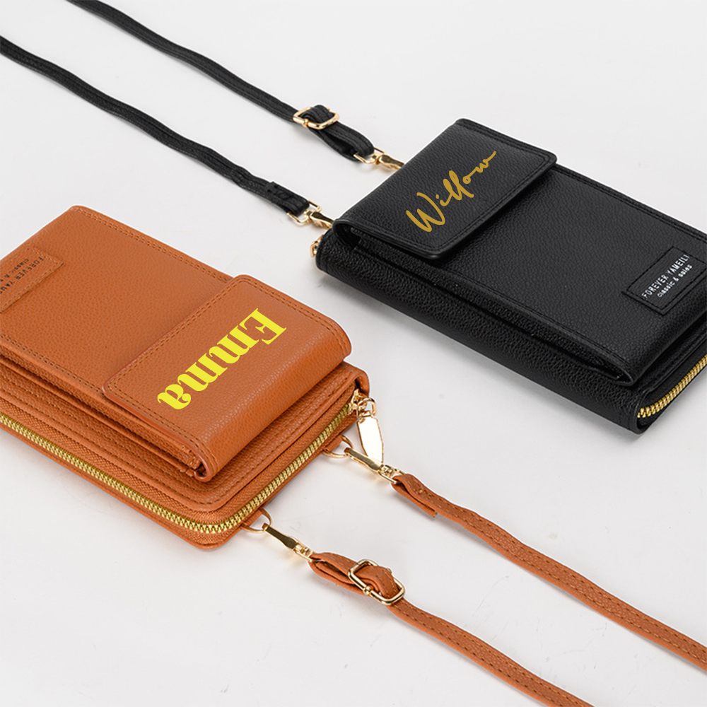 Personalized Crossbody Zip Card Slot Leather Phone Bags | OFBag02